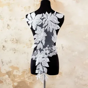 sequinned large floral soft white cotton lace applique