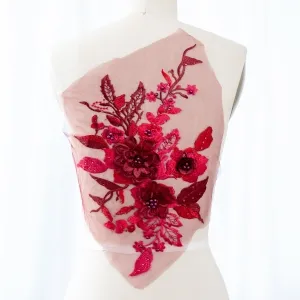 pearls beads adorned wine 3d lace flower applique