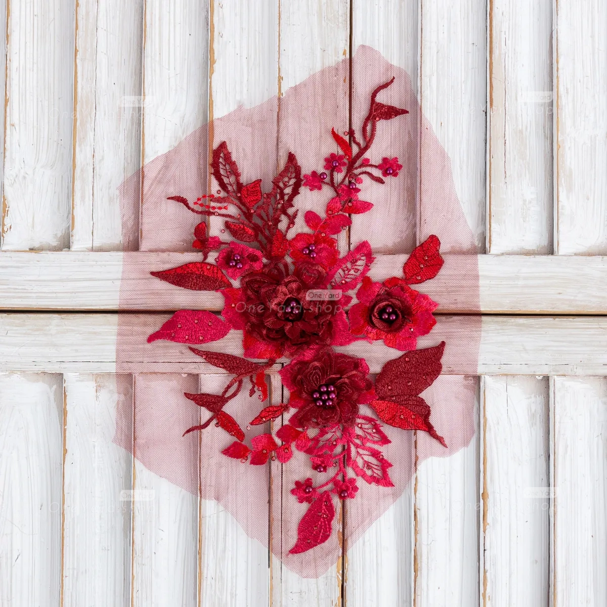 the wine red appliques are decorative pieces