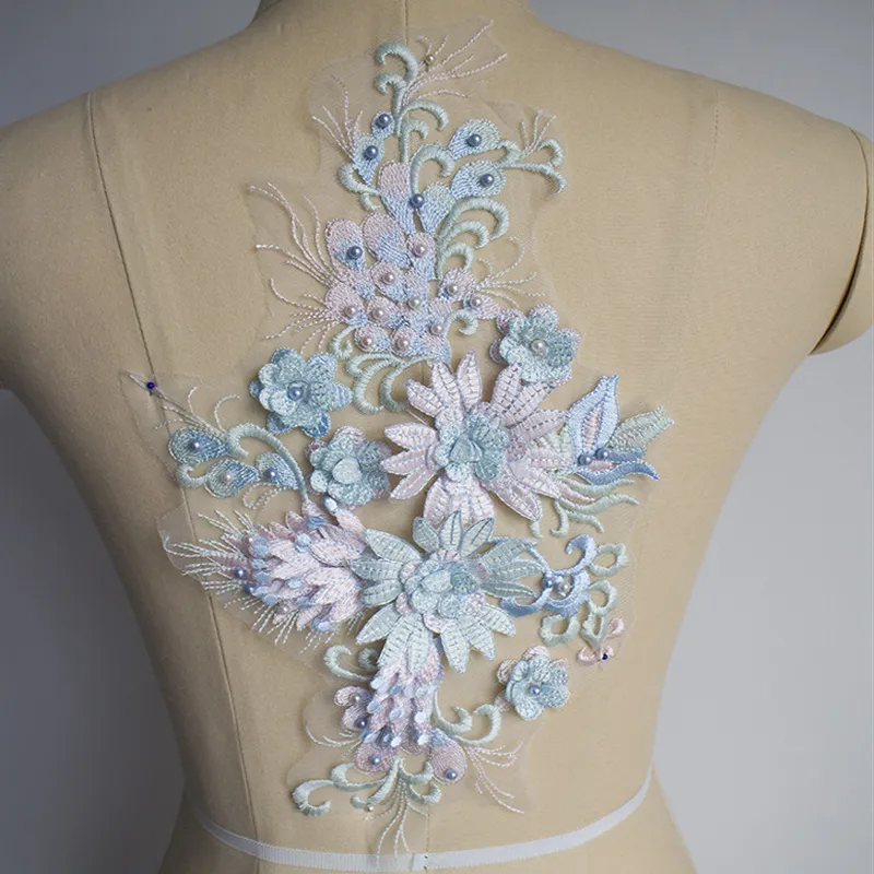 dreamy pink and blue 3d flower lace patches with pearls dreamy pink and blue 3d flower lace patches with pearls