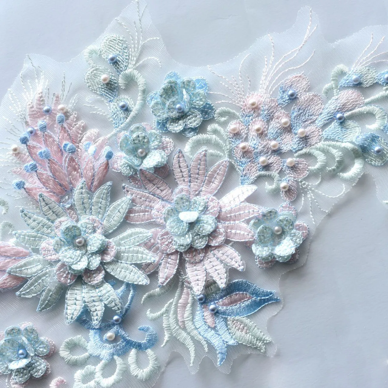 pearled 3d flower lace appliques for prom dress pearled 3d flower lace appliques for prom dress