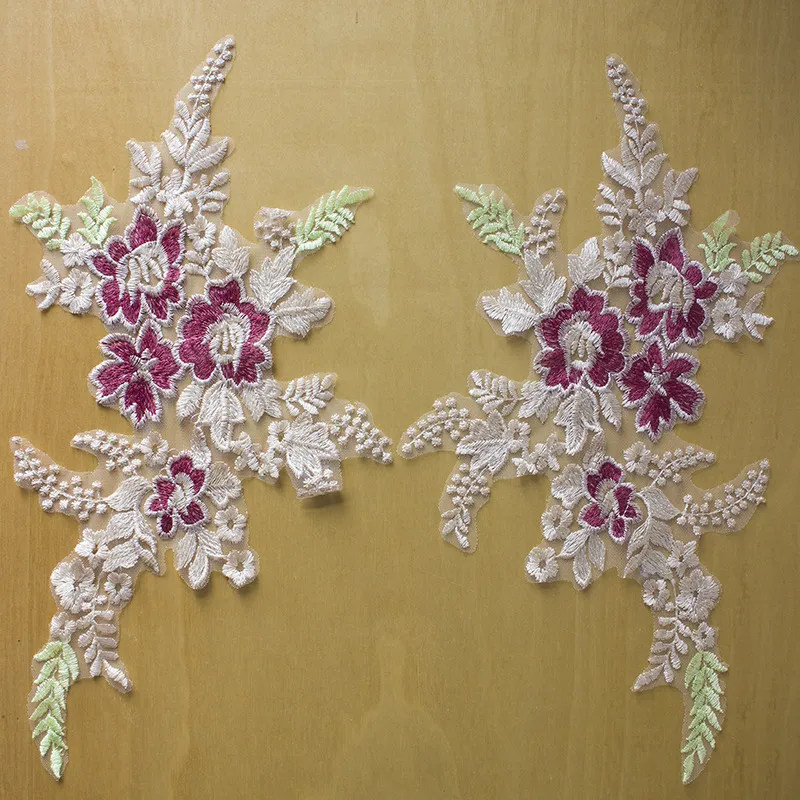 a pair multi color floral embroidrey applique