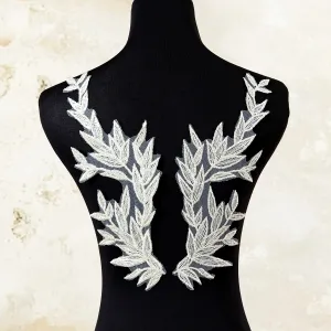 squinned champagne leaf tinsel lace applique pair