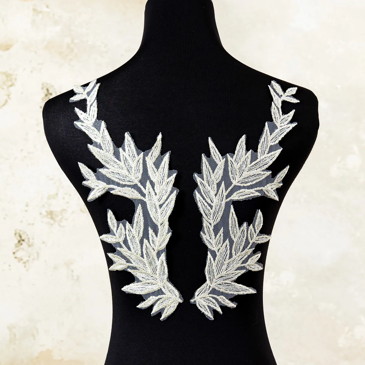 squinned champagne leaf tinsel lace applique pair squinned champagne leaf tinsel lace applique pair