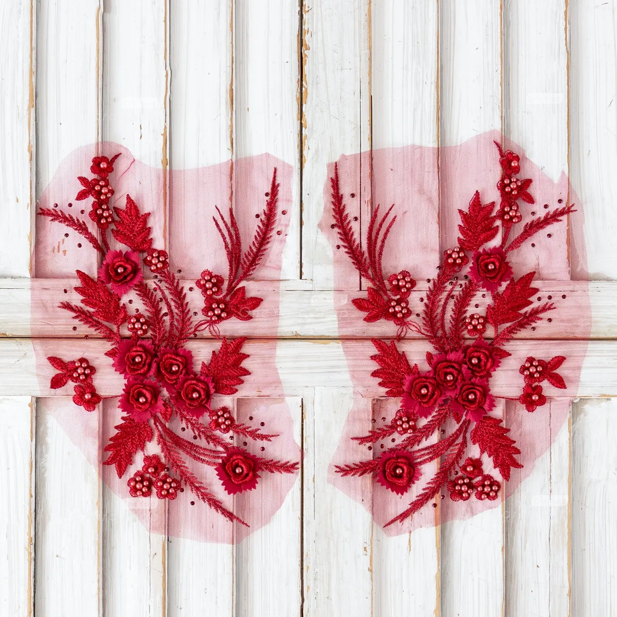 gorgeous beaded 3D flower leaf embroidery lace appliques