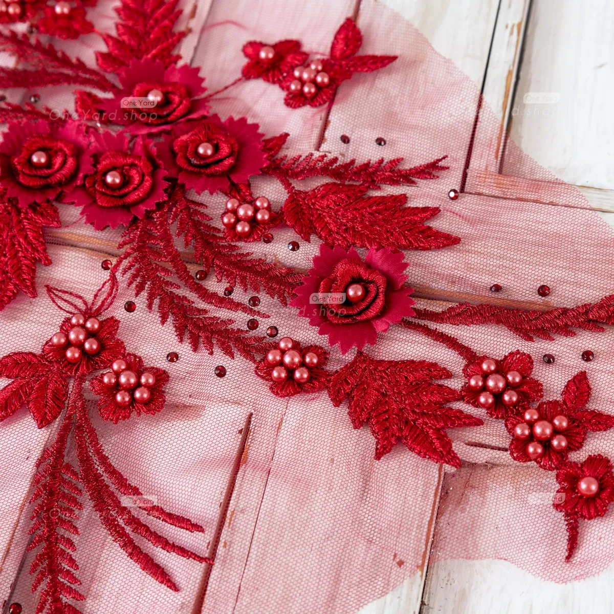 pearled wine 3D flower applique