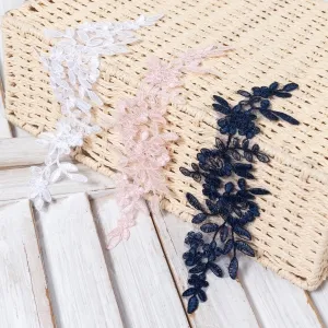 mirror pair flower embroidered lace appliques 13 colors