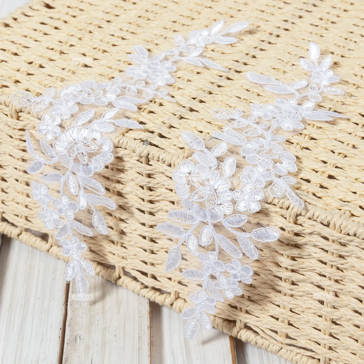 white flower corded lace applique
