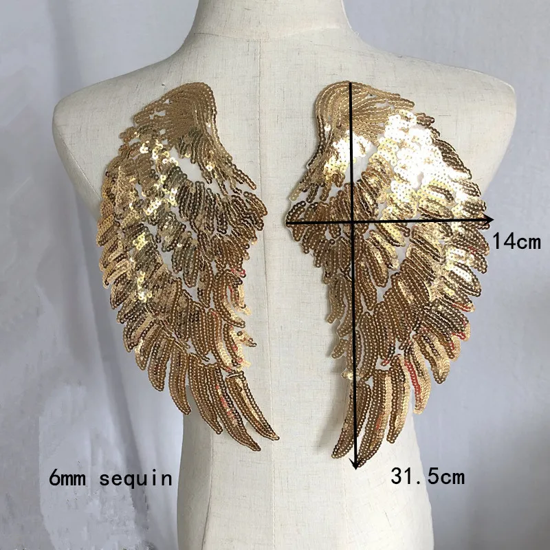 gold sequin 3d angel wing applique