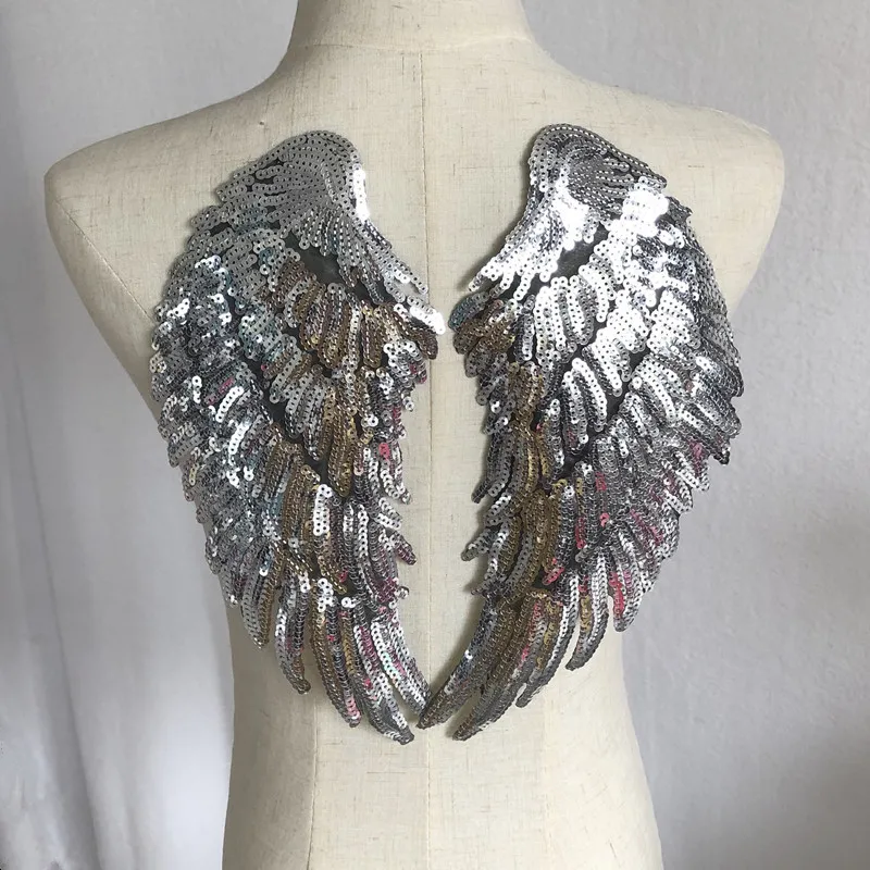 luxury silver sequin angel wing embellishments