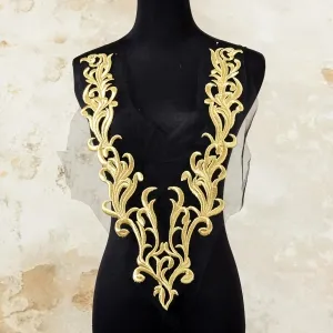 embroidered gold thread collar v shaped cloth appliques