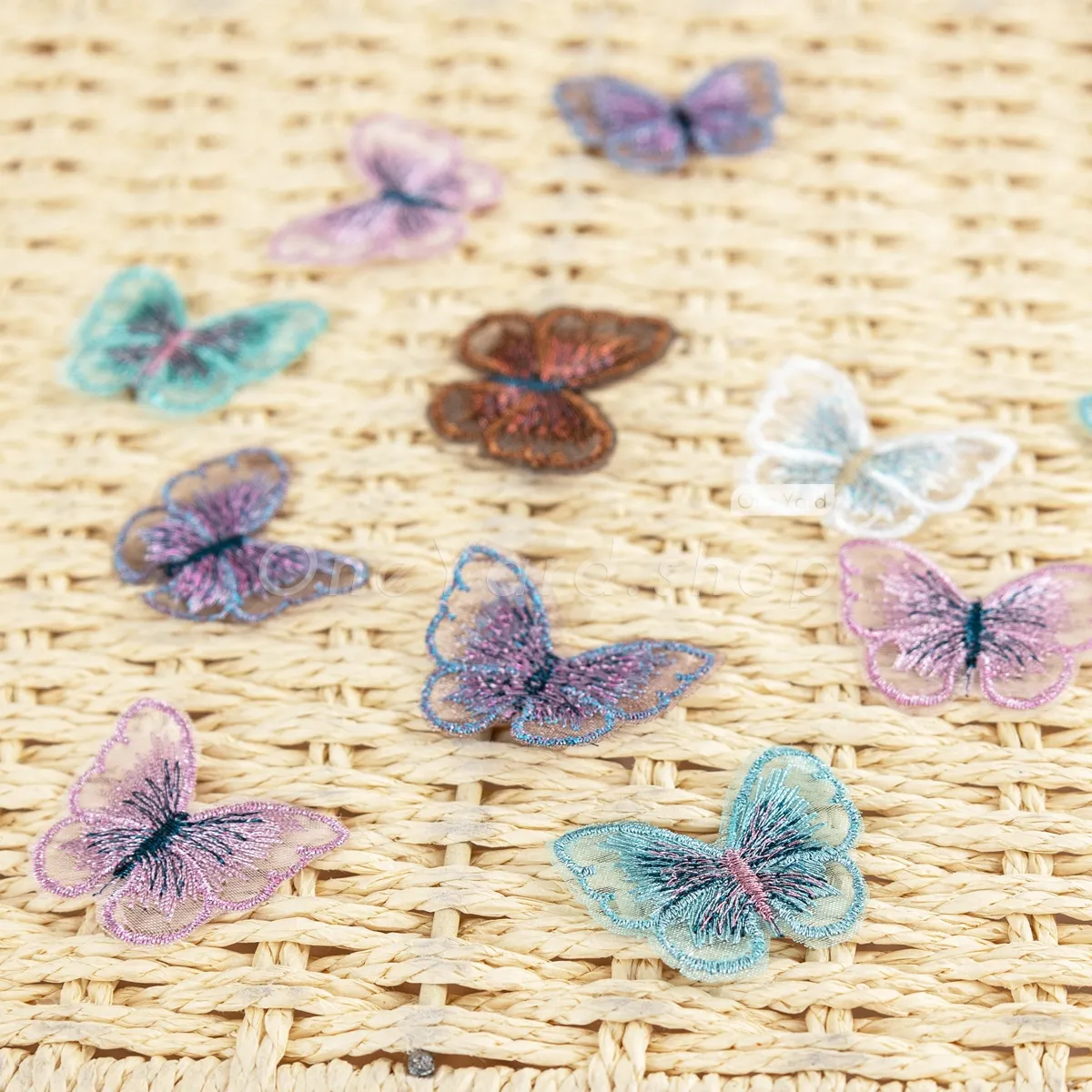 shiny organza embroidered 3D butterflies