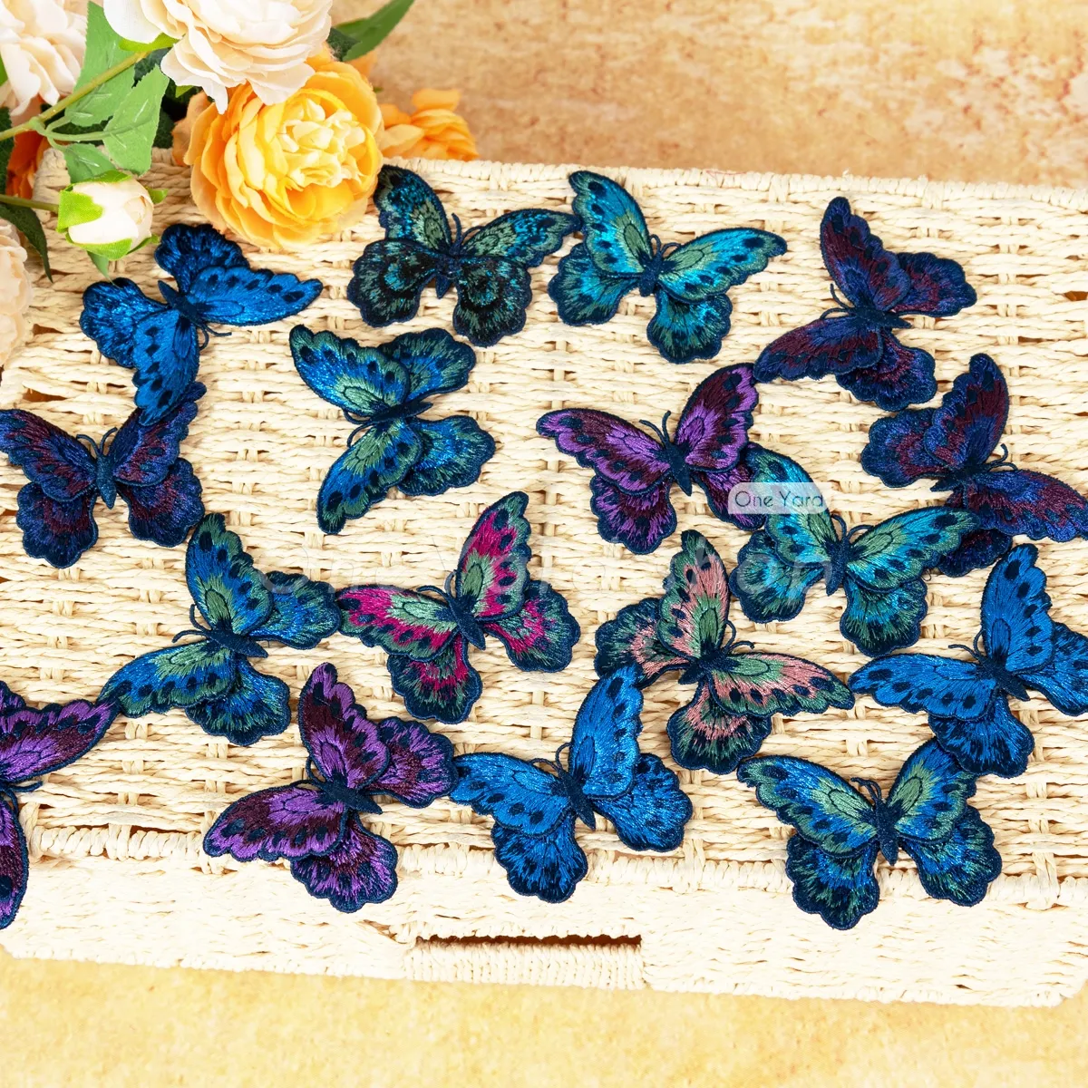 deep color double layer embroidered butterfly embellishments