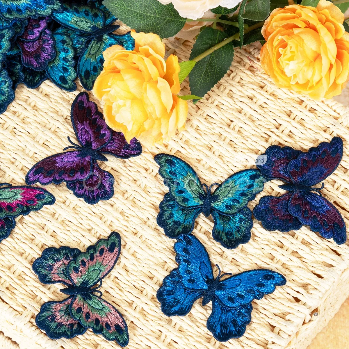 multi color two layer embroidered butterfly appliques