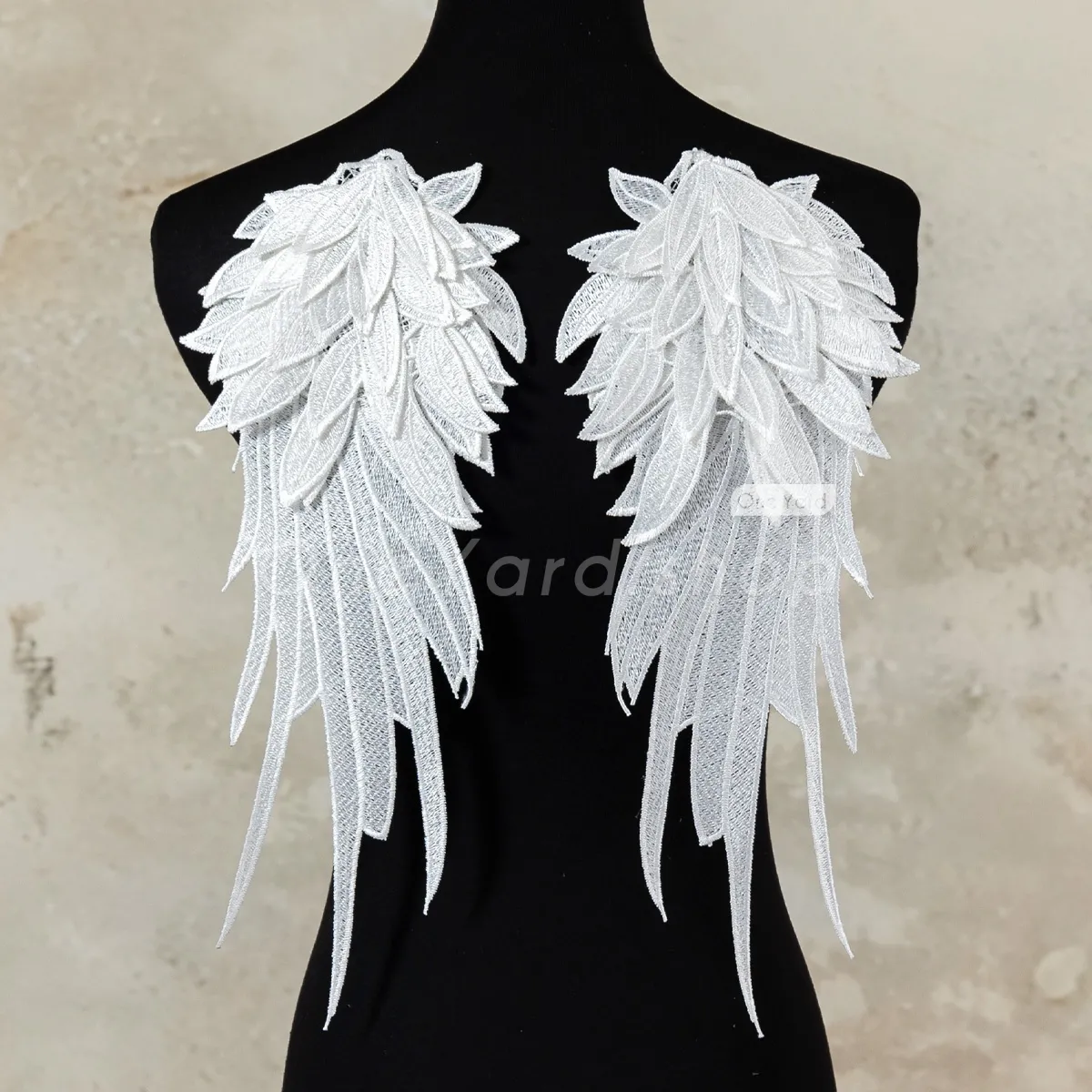 light ivory layered 3d wing embroidery lace applique