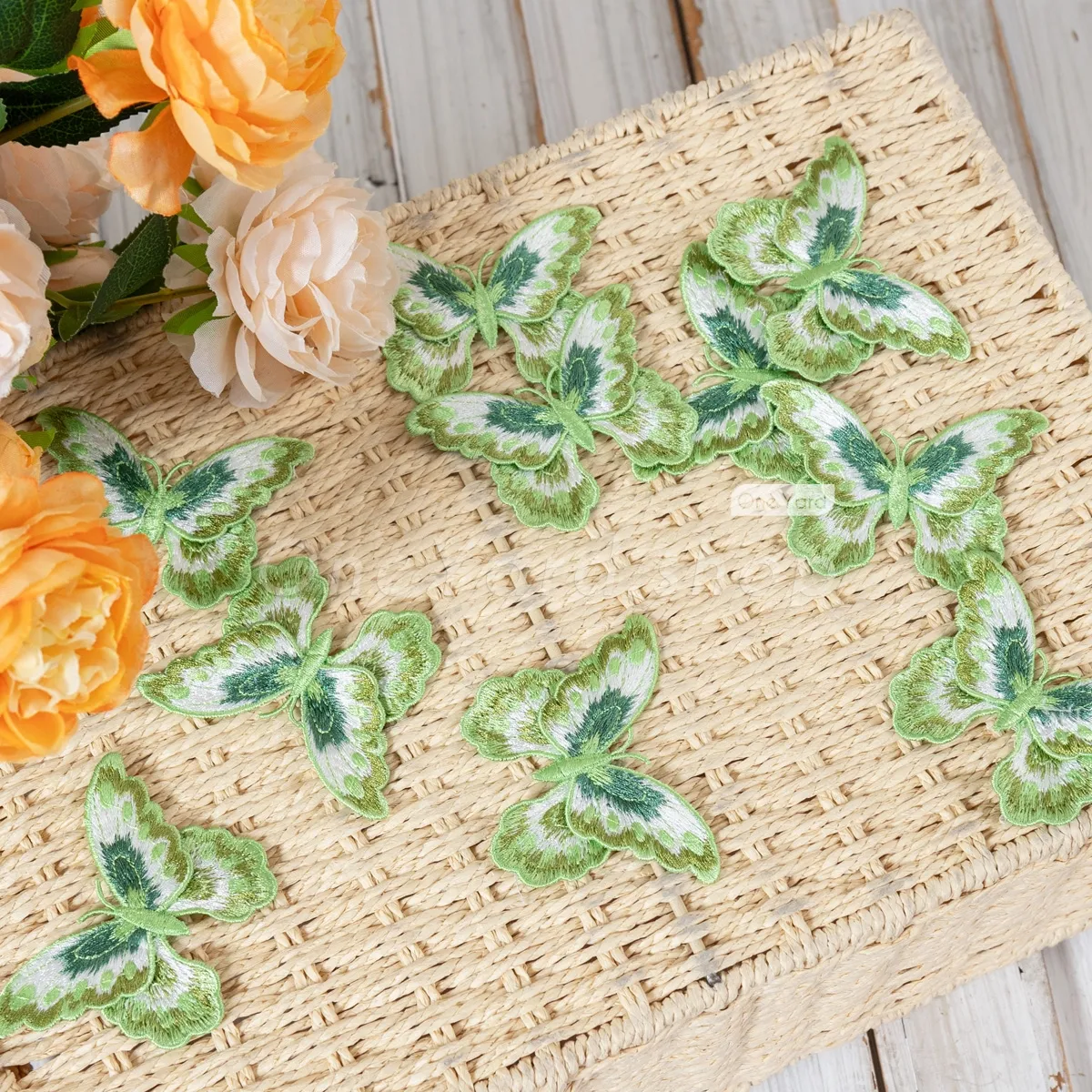 green 3d butterfly embroidered dress embellishment
