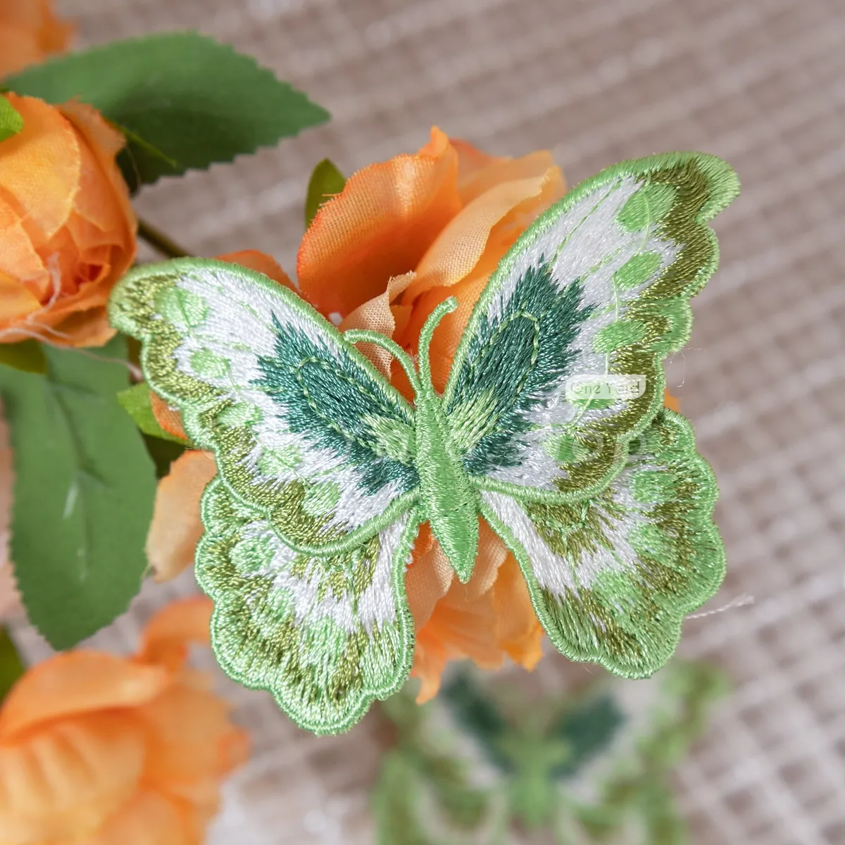 green two layer 3d butterfly embroidered embellishment