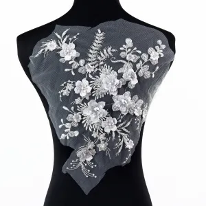 beaded gray 3d floral lace decorative applique