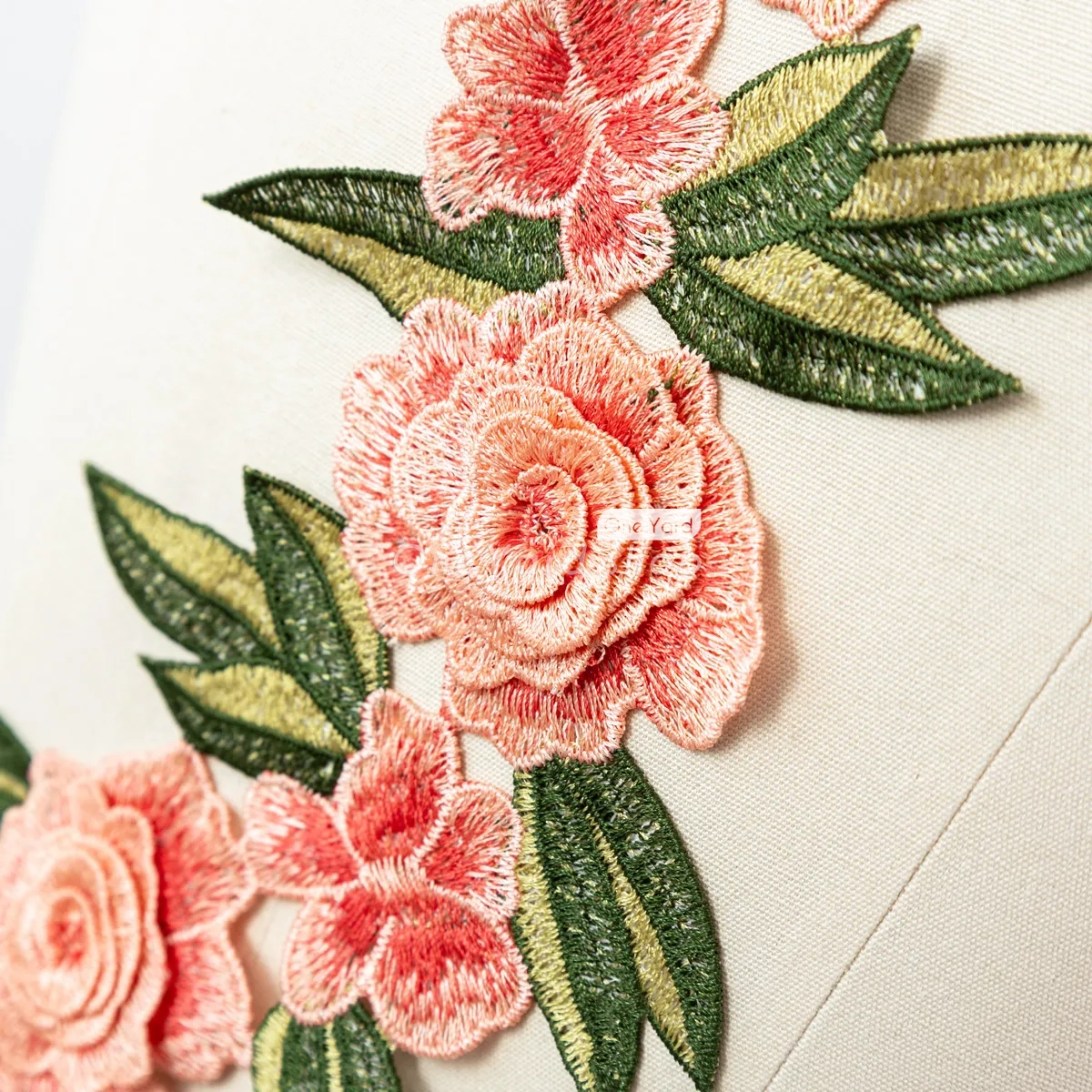 decorative peach flower green leaf patch