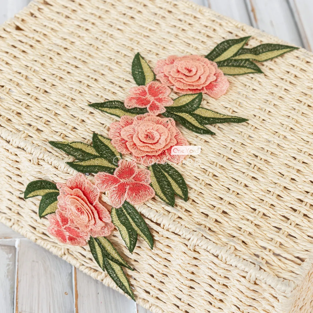 embroidered peach floral applique