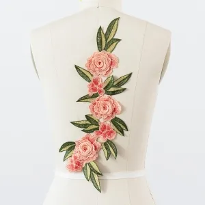 Peach-colored Roses and Green Leaves Floral Applique