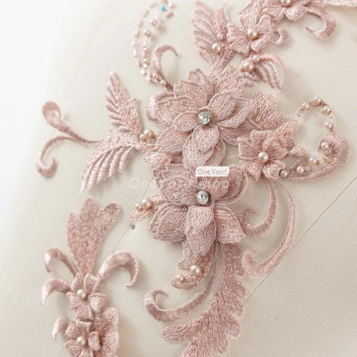 beaded pearled pink nude floral motifs