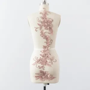 beautiful pearled pink nude floral lace motifs