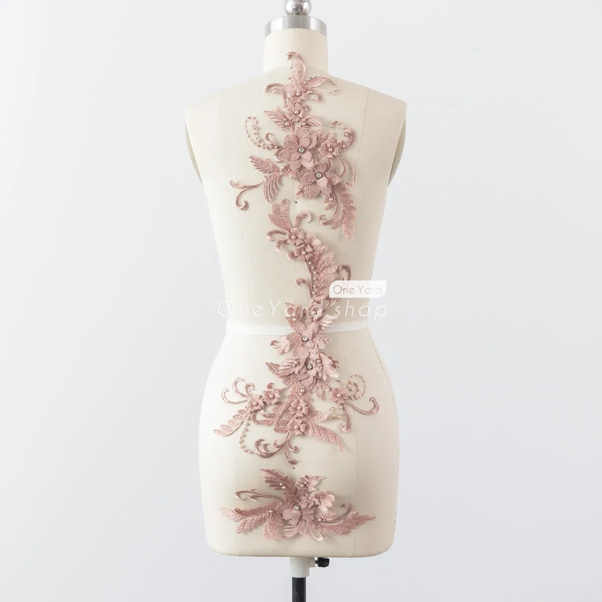 beautiful pearled pink nude floral lace motifs