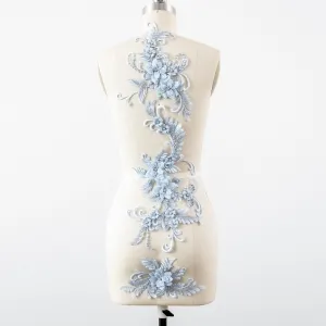 beaded ice blue intricate floral lace motifs
