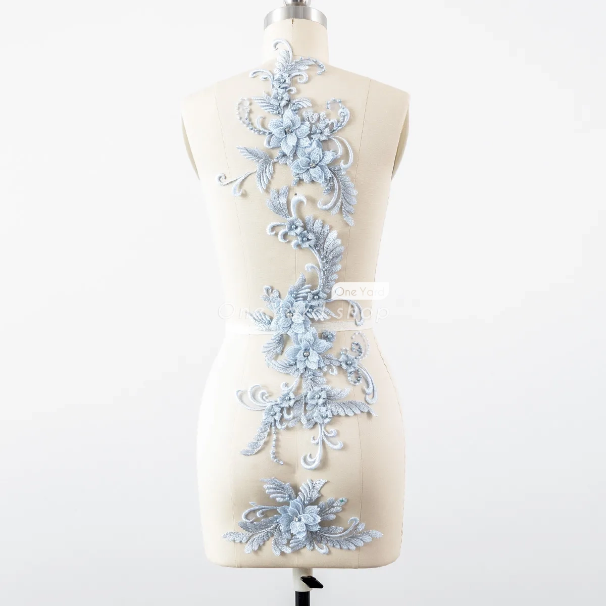 beaded ice blue intricate floral lace motifs