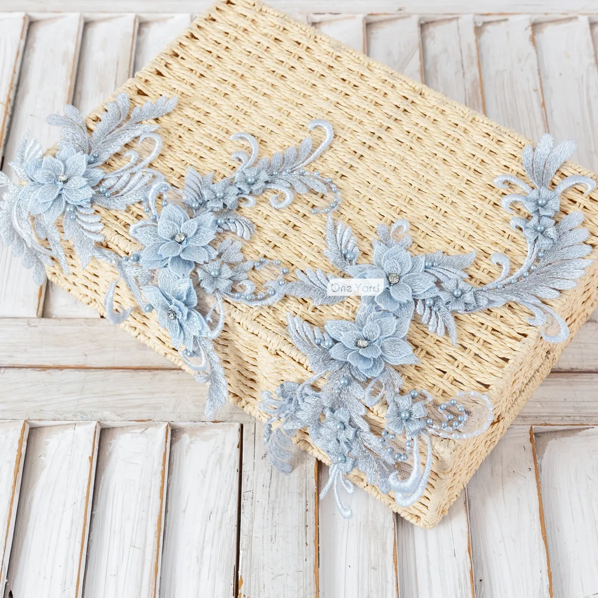 ice blue lace motif for wedding dress