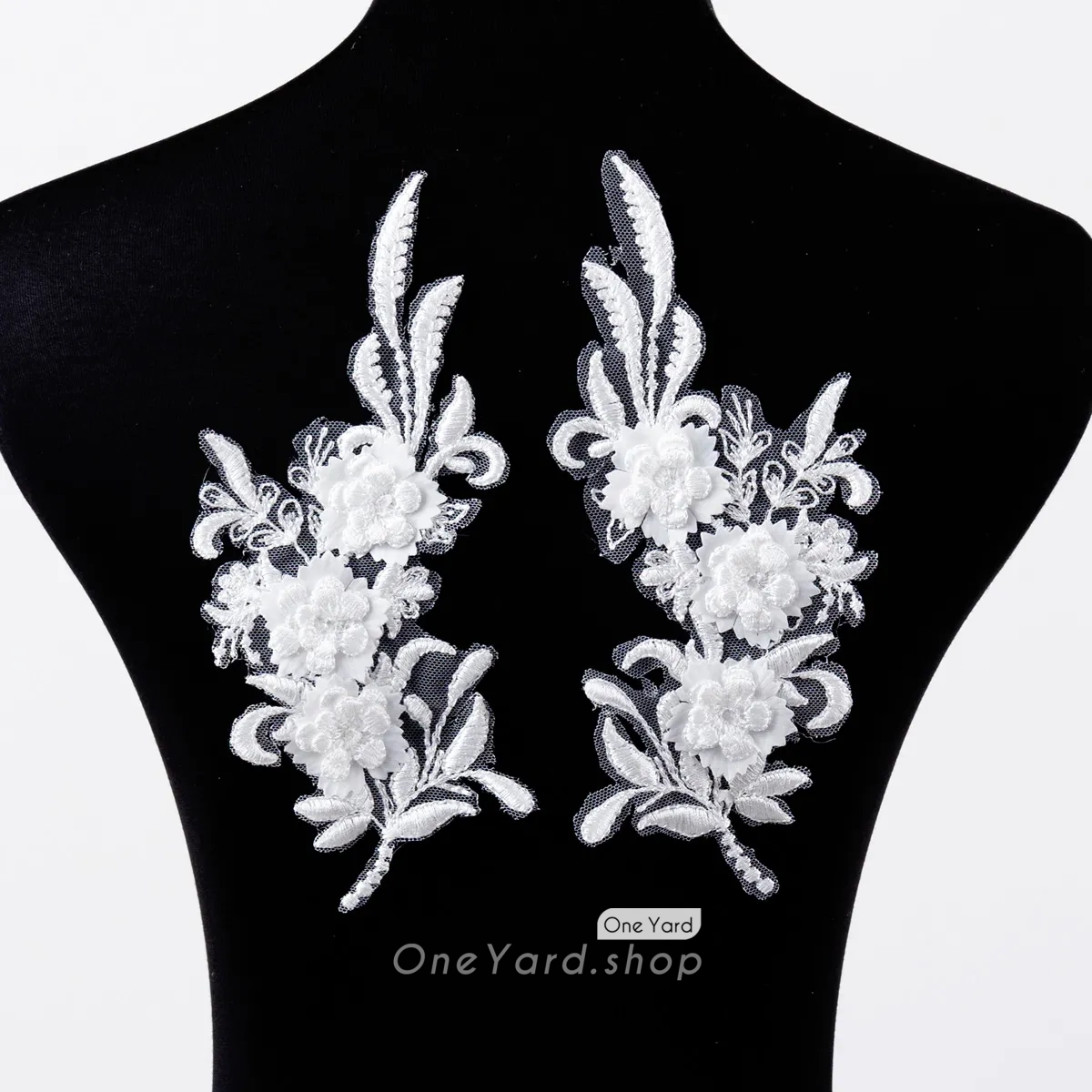 white 3d flower leaf embroidered lace applique