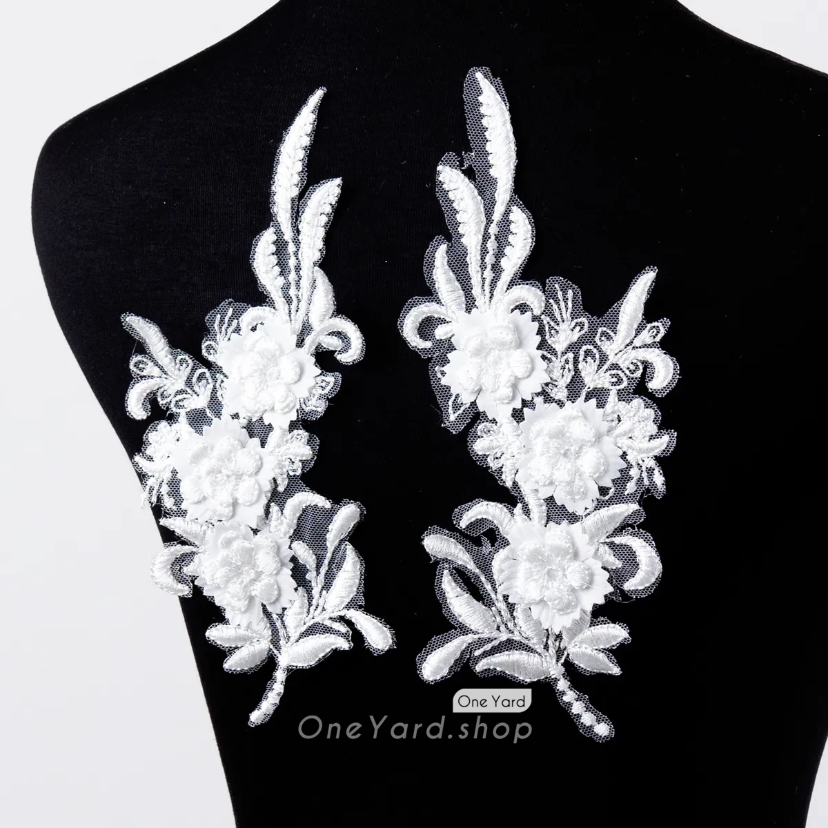 white 3d flower leaf lace applique