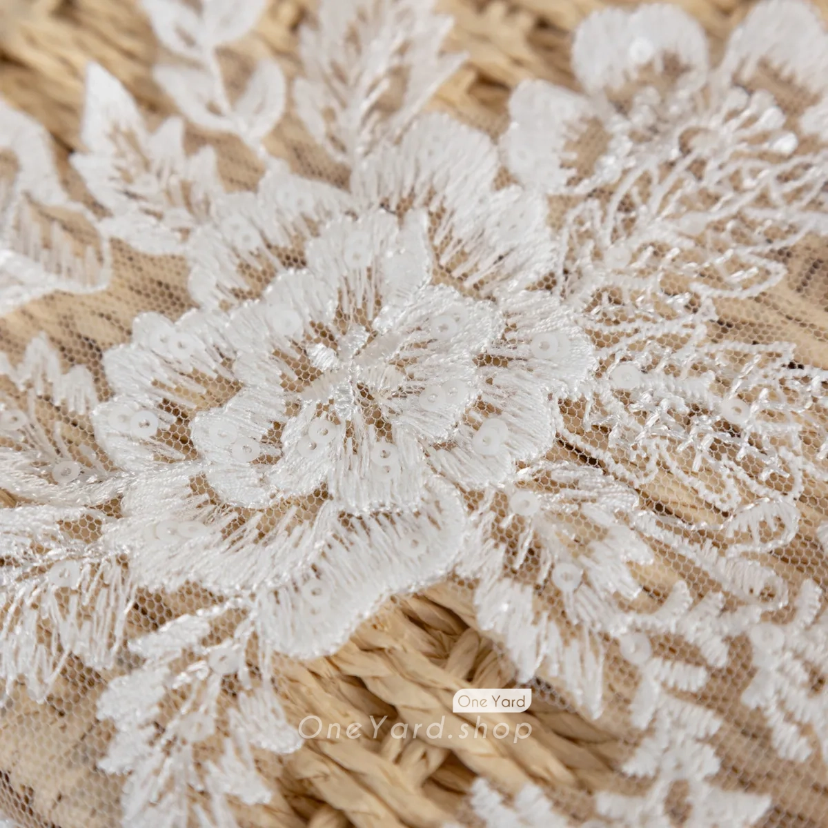 floral cotton lace motif with sequin embellishment