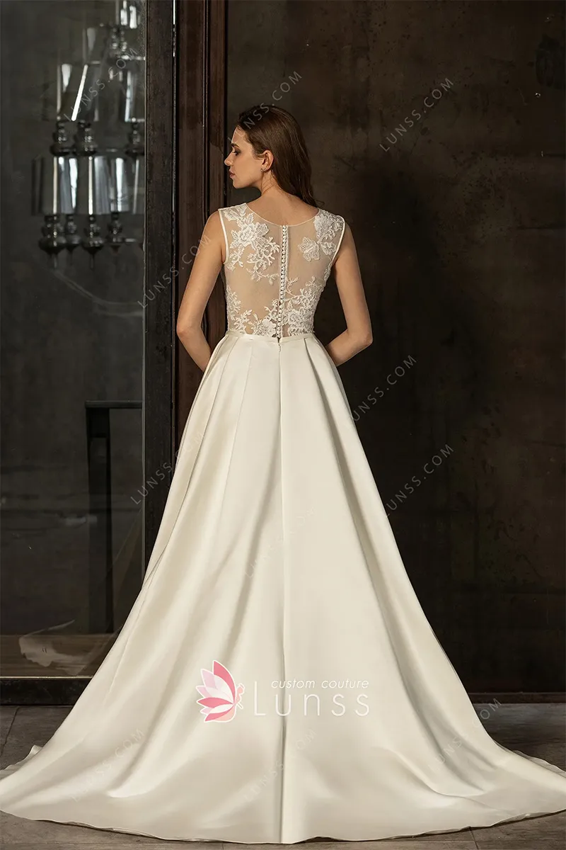 sequinned floral cotton lace applique bridal gown