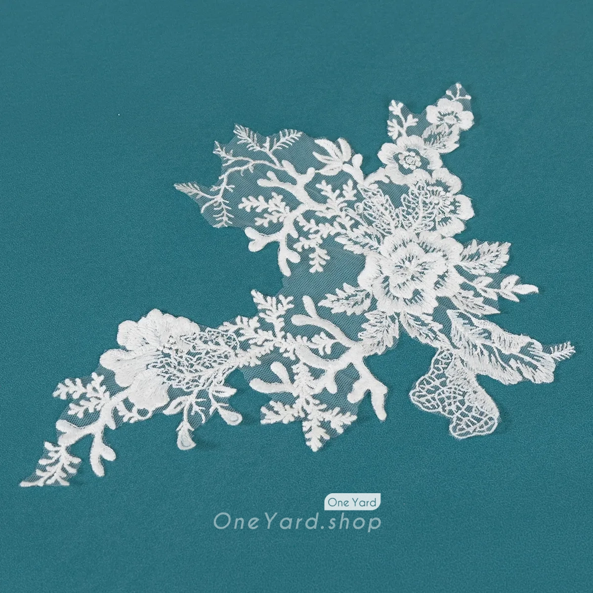 sequinned floral cotton lace applique