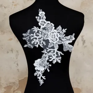 sequinned ivory floral cotton lace applique