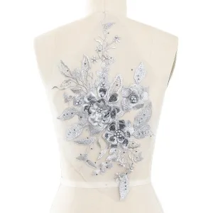 beaded sequinned elegant gray 3d floral lace applique