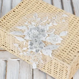pearl sequin beaded white 3d flower lace applique
