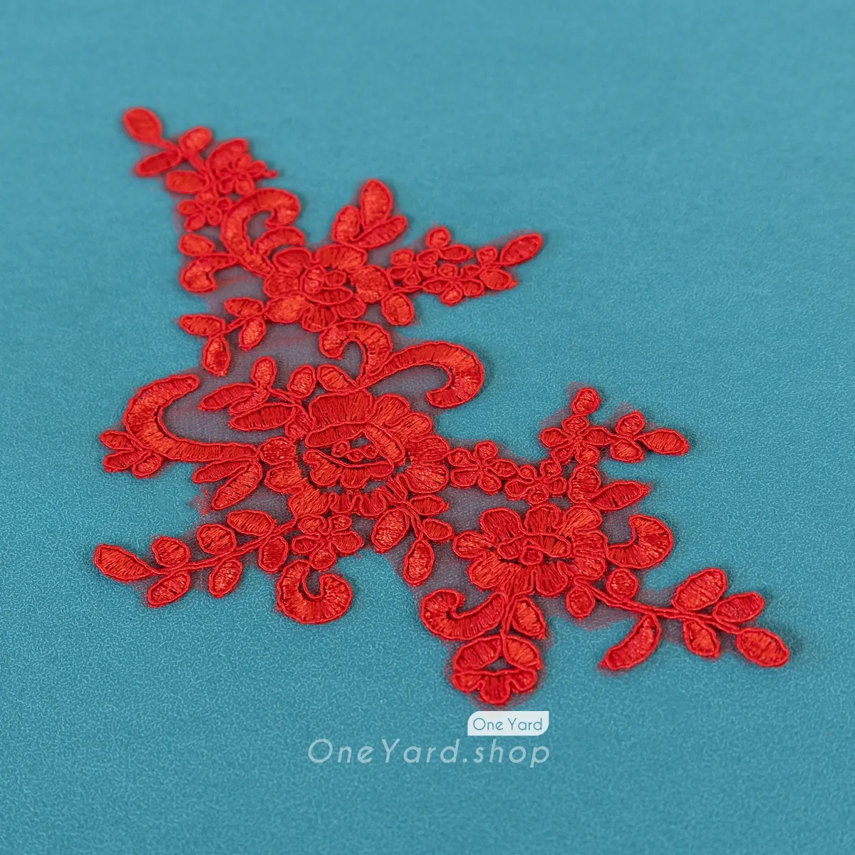 elegant red floral pattern corded lace applique