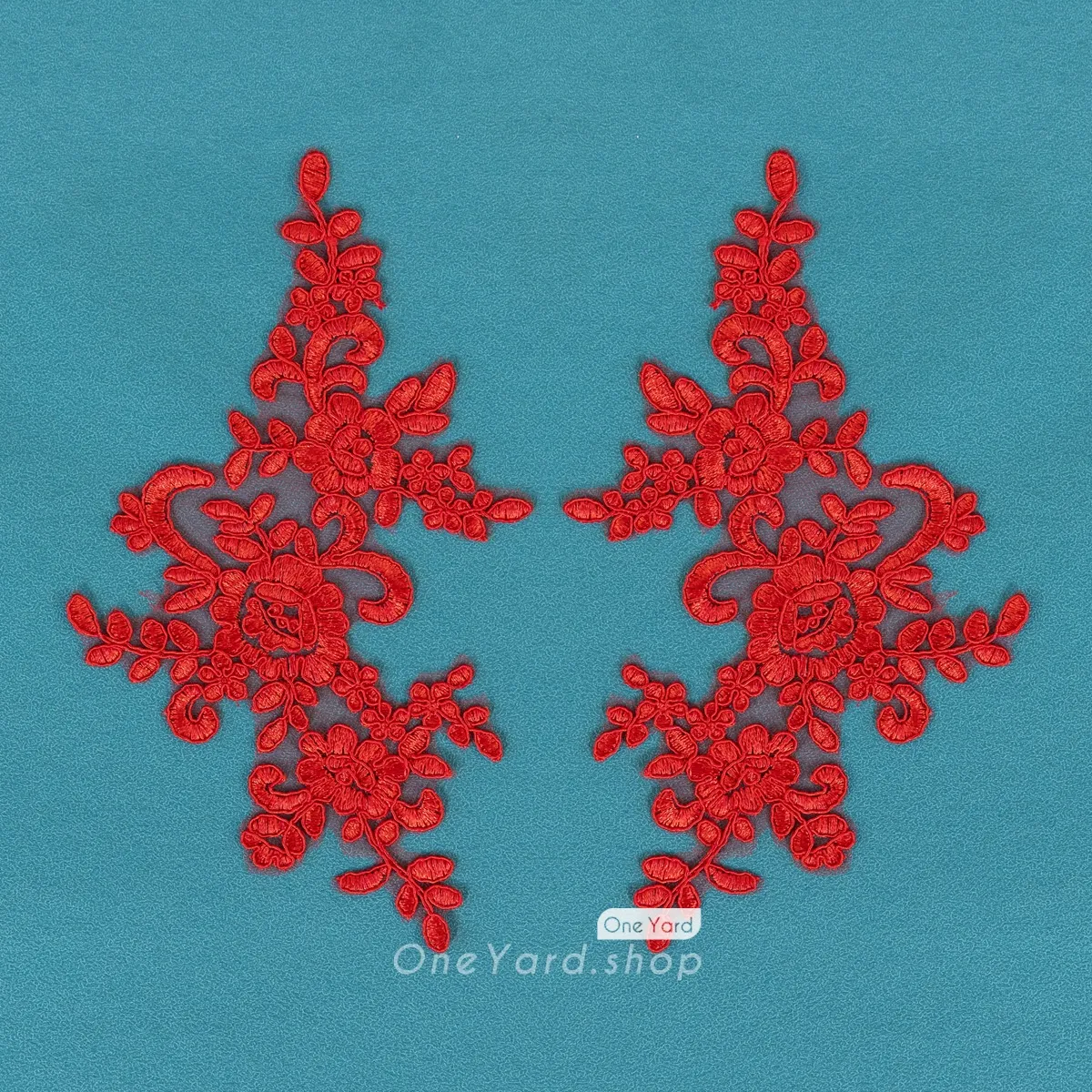 red floral motif corded lace appliques