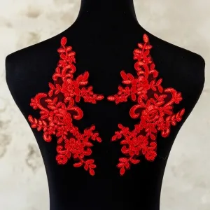 stunning red floral corded lace applique for dressmaking