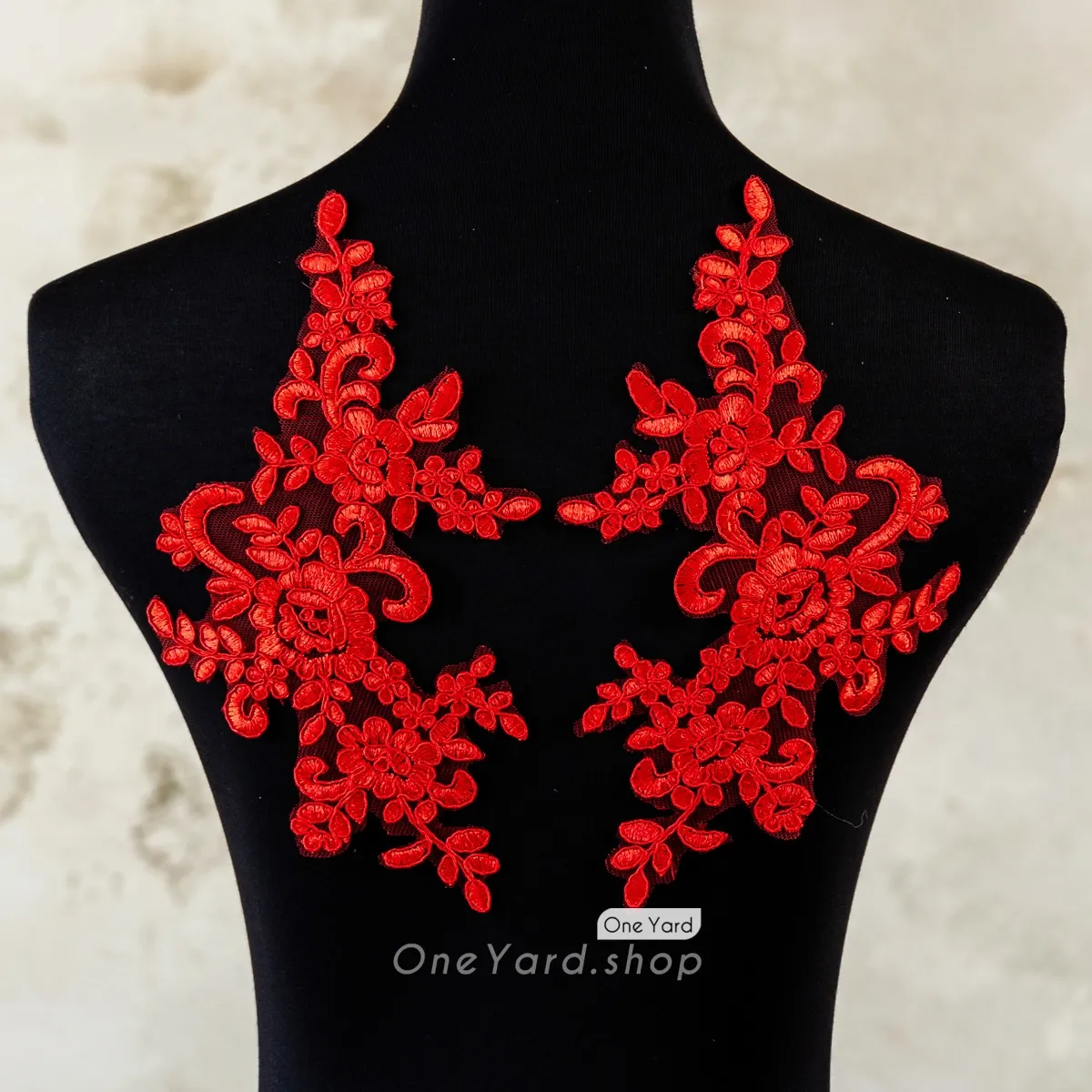stunning red floral corded lace applique for dressmaking