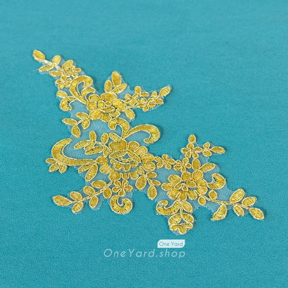 gold floral motif corded bridal lace appliques