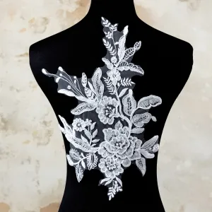 sequined off white floral embroidery lace appliques