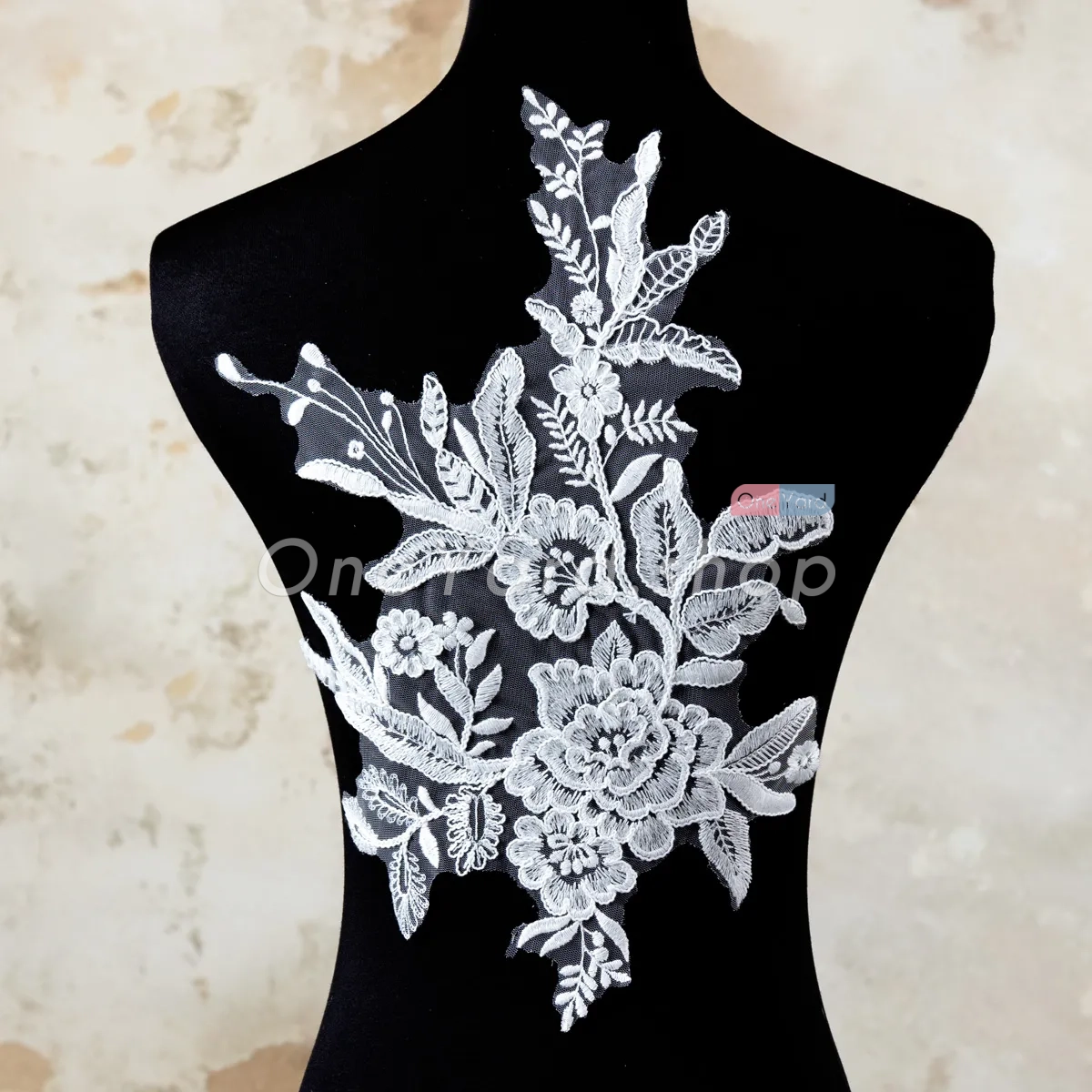 sequined off white floral embroidery lace appliques