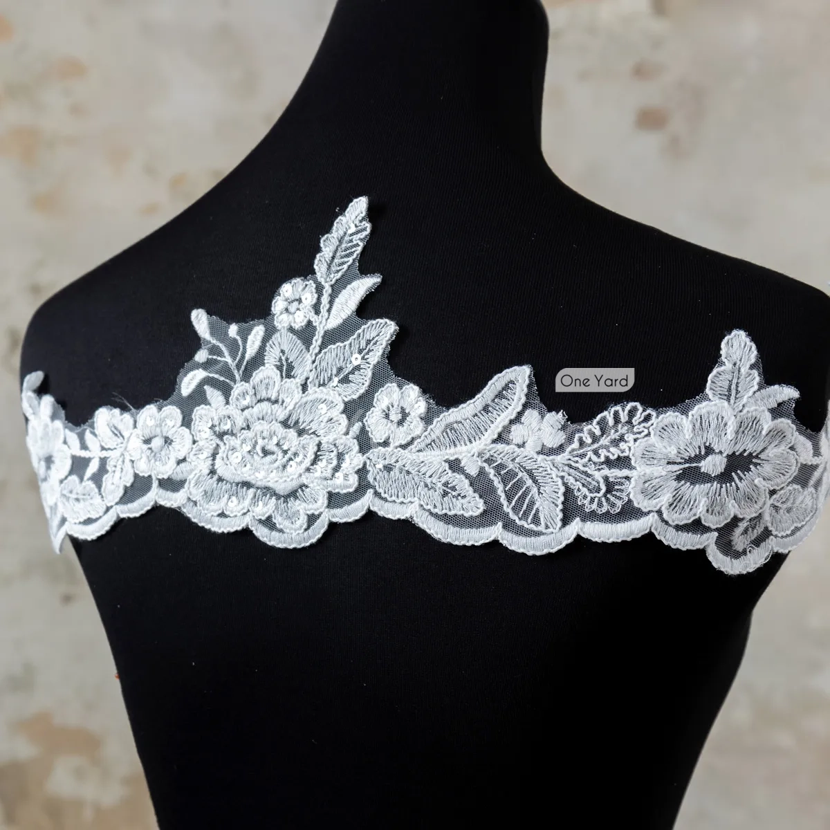 off white sequined floral lace trim