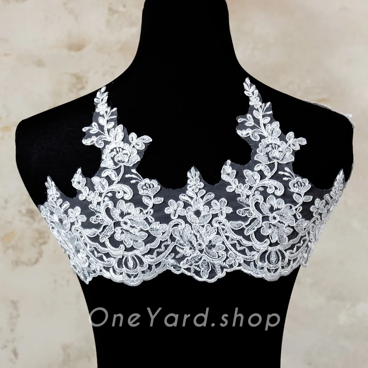 sequinned floral corded brial lace trim