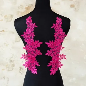 delicate fuchsia floral motif lace applique for dresses
