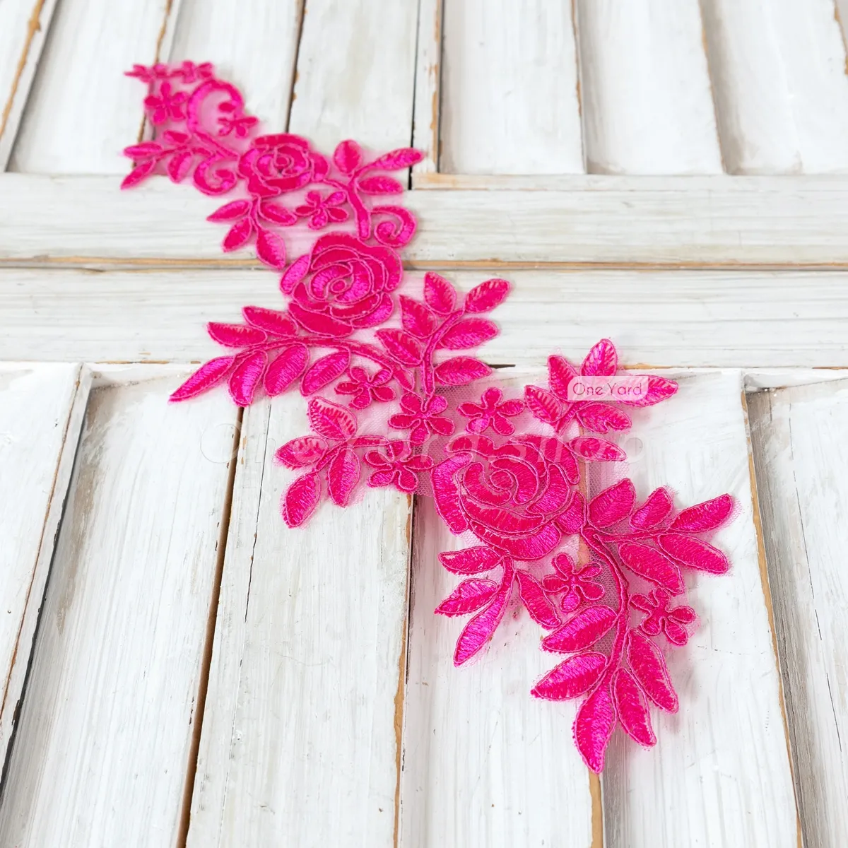 fuchsia floral pattern lace appliques for dress decor